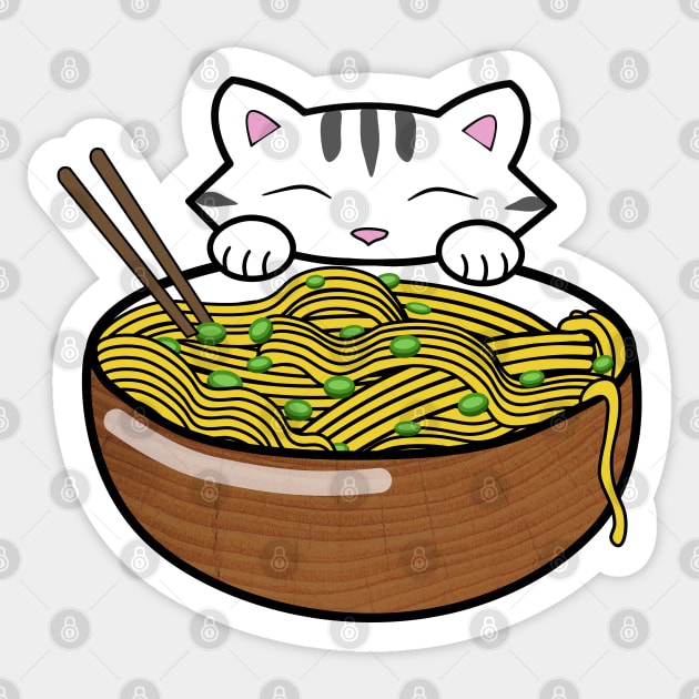 Cute cat eating ramen Sticker by Purrfect